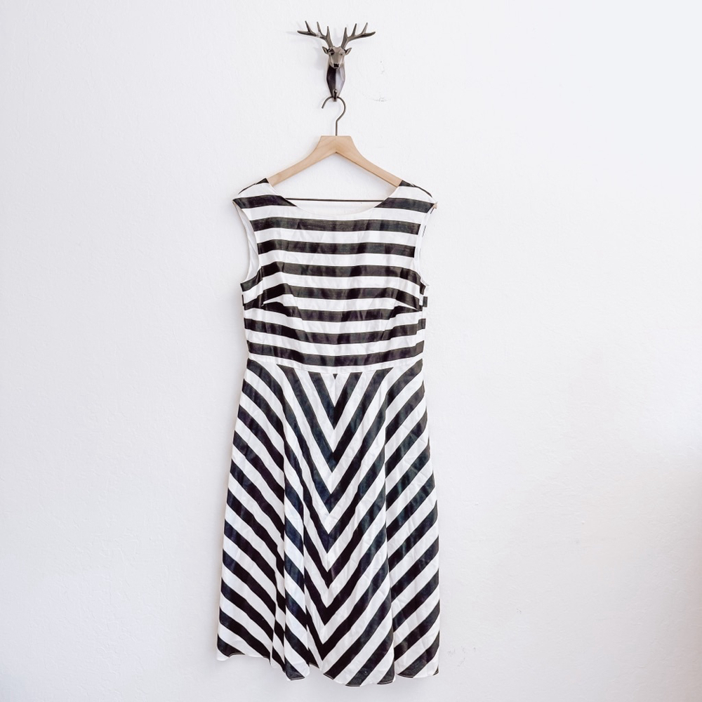 Boden Women's Black & White Striped Midi Dress US 10